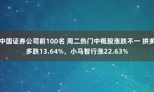 中国证券公司前100名 周二热门中概股涨跌不一 拼多多跌13.64%，小马智行涨22.63%